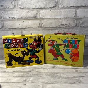Vintage Disney Mickey Mouse and Robin Hood Picture Puzzle Cubes posters included